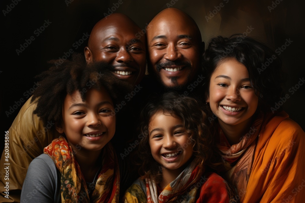 Portrait of a multiethnic family laughing happily Portrait of a multiethnic family laughing happily