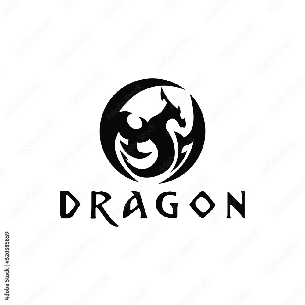 Dragon Icon. flying circle dragon silhouette vector illustration Dragon Icon. flying circle dragon silhouette vector illustration