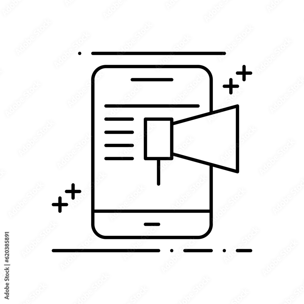 Mobile Marketing Business and Finance icon with black outline style. digital, computer, strategy, illustration, email, outline, management. Vector illustration Mobile Marketing Business and Finance icon with black outline style. digital, computer, strategy, illustration, email, outline, management. Vector illustration