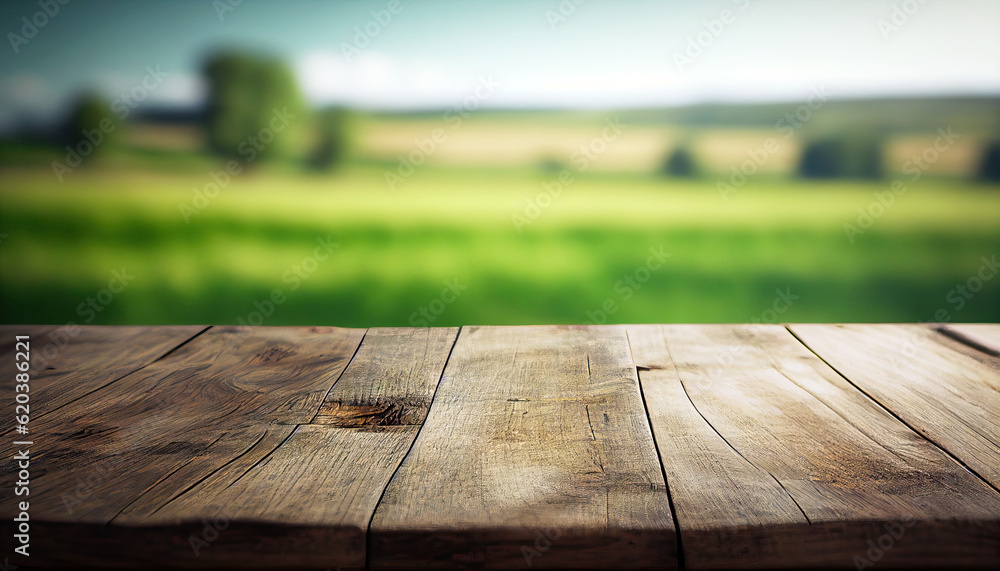 Empty wooden table with green background