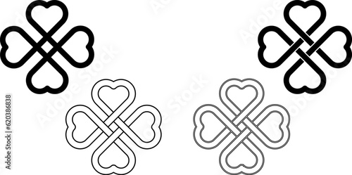 love heart 4 leaf clover icon set