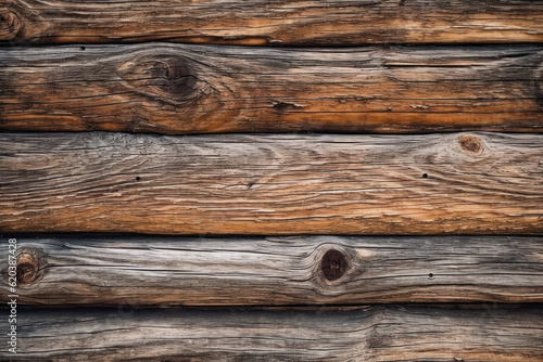 Weathered beauty and rich textures of rustic wooden planks or logs, adding a touch of natural charm and warmth to any design. Generative AI.