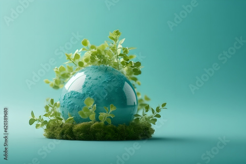 earth globe concept showing a green, miniature globe showing house with trees fauna 3d illustration