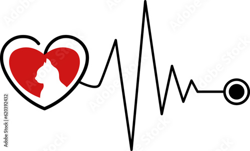 heartbeat line icon with Cat Electrocardiogram Car svg design