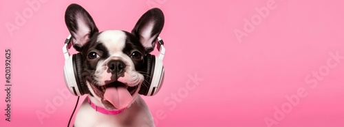dog wearing headset