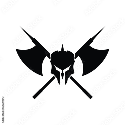 Spartan Logo. spartan helmet axes logo design vector