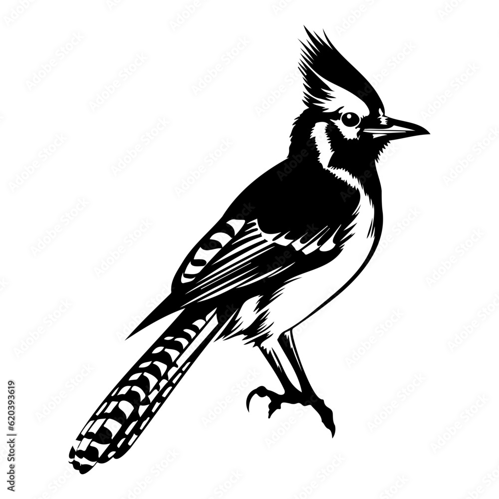 Obraz premium Blue jay silhouette, Blue jay mascot logo, Blue jay Black and White Animal Symbol Design, Bird icon.