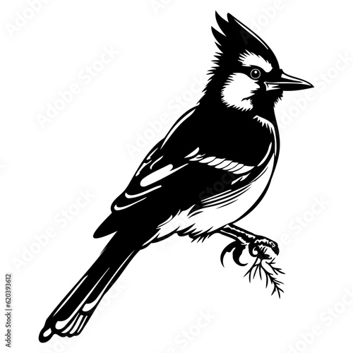 Blue jay silhouette, Blue jay mascot logo, Blue jay Black and White Animal Symbol Design, Bird icon.