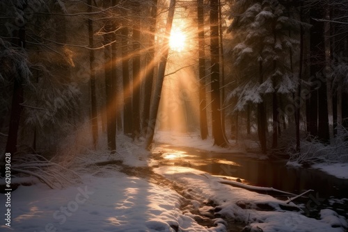  winter rain snow at rays with divine light