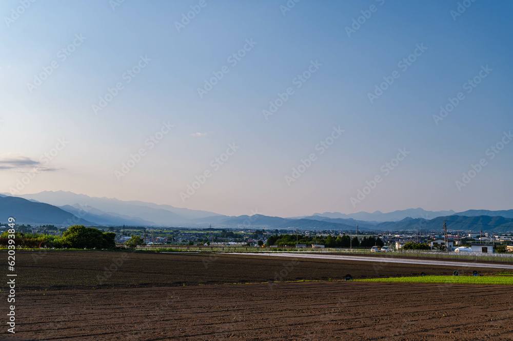 Fototapeta premium 初夏の夕方 山形村から安曇野方面の風景