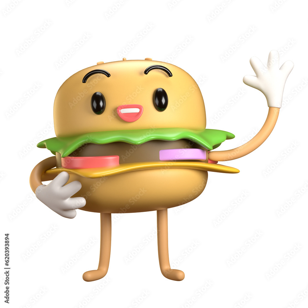 cute burger 3d illustration waving hand for national hamburger day cute burger 3d illustration waving hand for national hamburger day