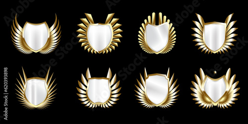 Luxury golden wings and shield badge icon. suitable for game design accessories