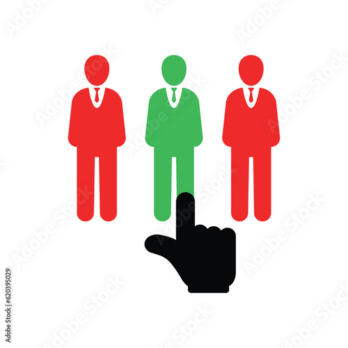 hand select employee like recruitment. flat simple minimal leadership logo graphic design isolated on white. concept of recruiting crowd symbol or work searches or choice and queue for headhunters