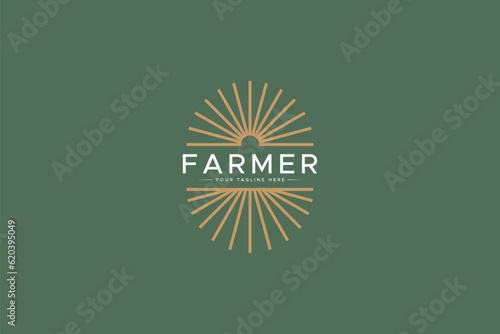 Abstract Sun and Farm Field Logo Badge Label Text Frame Business Agriculture