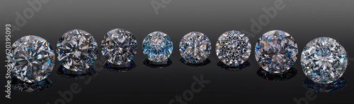 Precious stones diamond moissanite cubic zirconia hand-cut on a black background isolated with reflection