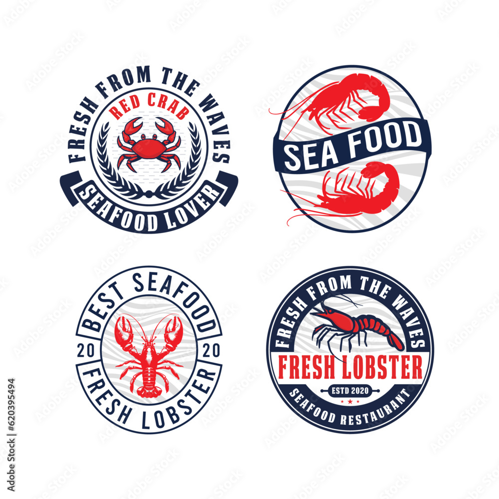 seafood restaurant logo, red prawn logo, red crab logo, red shrimp logo