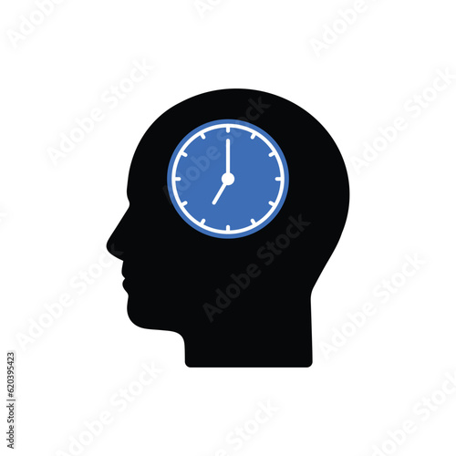 deadline or punctuality icon like head with clock. flat simple trend modern mental priorities logotype graphic art design isolated on white. concept of human bior or circadian hythm or chronobiology