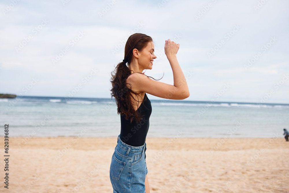 woman young lifestyle travel sunset running summer smile sea beach shore woman young lifestyle travel sunset running summer smile sea beach shore