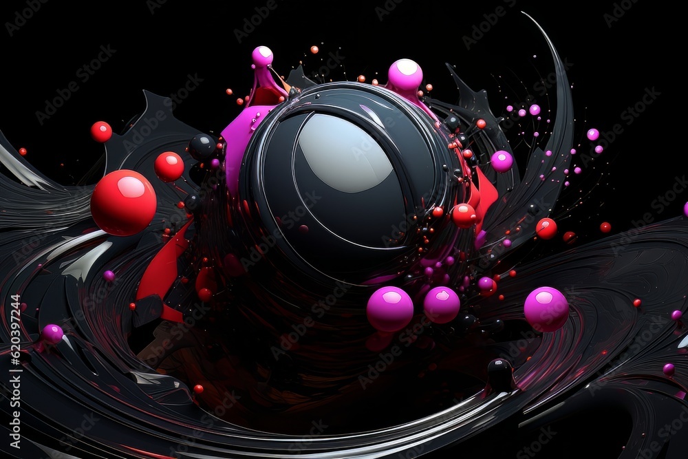 Abstract artwork background with spheres and embossed lines AI