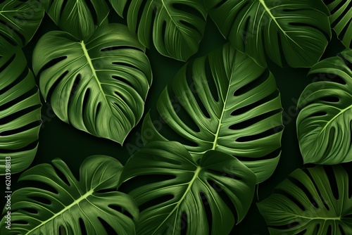 Monstera Leaf Pattern Background, Generative AI 