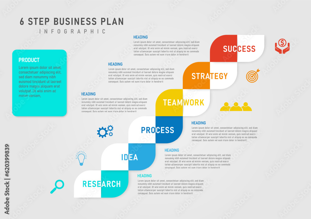 infographic template 6 steps success business planning multicolored squares letters in the center left and right icons square frame in the middle empty space place letters gray gradient background infographic template 6 steps success business planning multicolored squares letters in the center left and right icons square frame in the middle empty space place letters gray gradient background