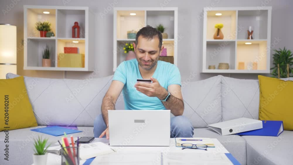 Home office worker man doing online shopping. Home office worker man doing online shopping.