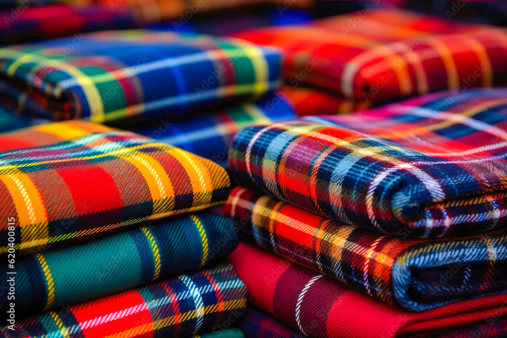 Checkered Scottish tartan fabric. Generative AI. High quality illustration Checkered Scottish tartan fabric. Generative AI. High quality illustration