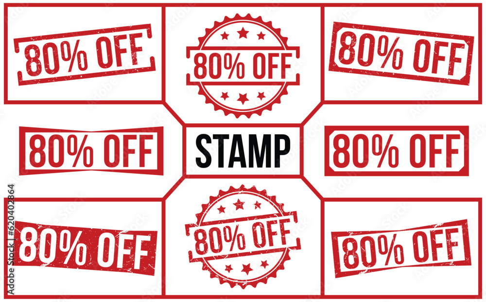 80% Off grunge rubber stamp on white background. 80% Off Rubber Stamp set. 80% Off grunge rubber stamp on white background. 80% Off Rubber Stamp set.