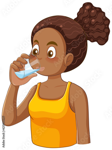 African American teenage girl drinking water