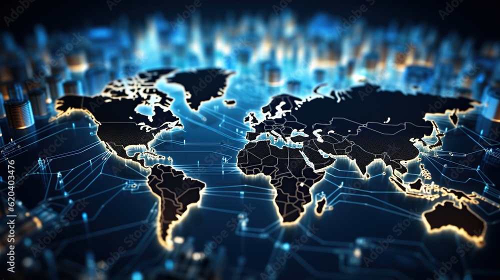 Global network connection. World map composition and global business outline concept. - obrazy, fototapety, plakaty 