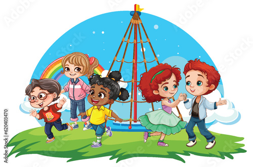 Children with different race playing at the park