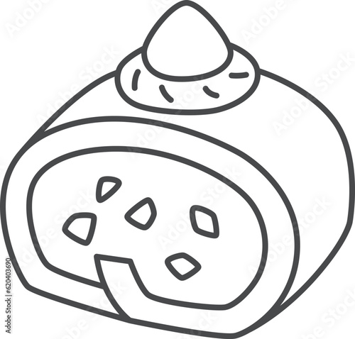 スイーツの線画単品アイコンイラスト　苺　ロールケーキ