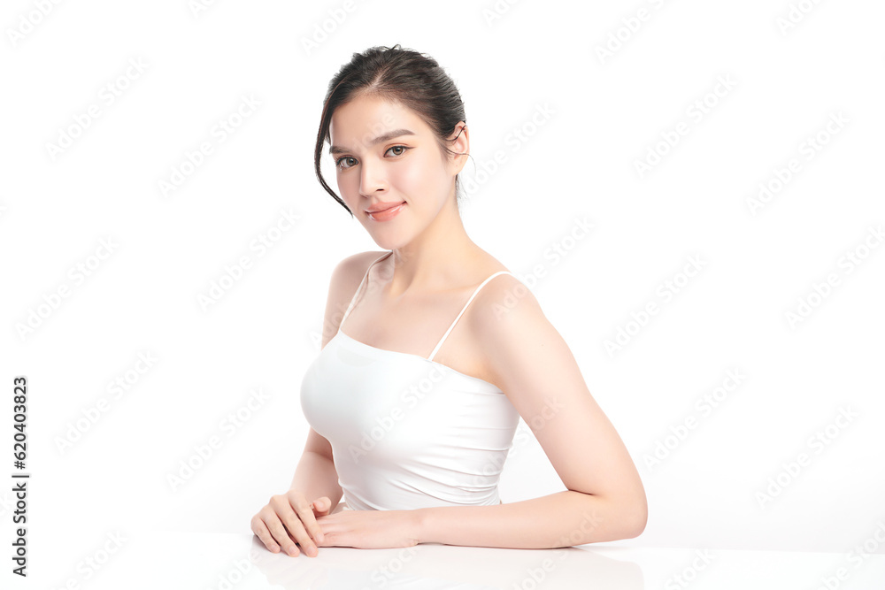 Beautiful young asian woman with clean fresh skin on white background, Face care, Facial treatment, Cosmetology, beauty and spa, Asian women portrait. Beautiful young asian woman with clean fresh skin on white background, Face care, Facial treatment, Cosmetology, beauty and spa, Asian women portrait.