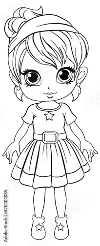 Cute girl cartoonl and its doodle coloring character photo