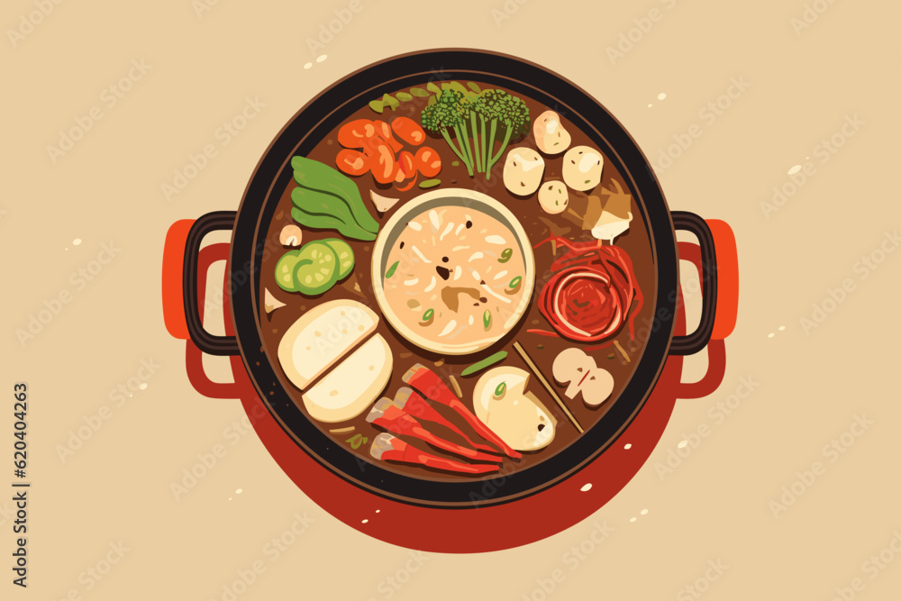 Hand-drawn cartoon Chinese hot pot flat art Illustrations in minimalist ...