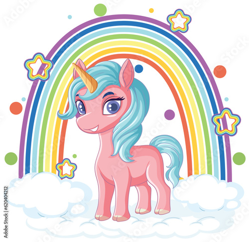 Adorable Cartoon Unicorn with Rainbow