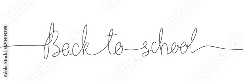 Back to school one line continuous word, phrase, quote. Monoline calligraphy lettering back to school. Line art education banner, vector illustration.