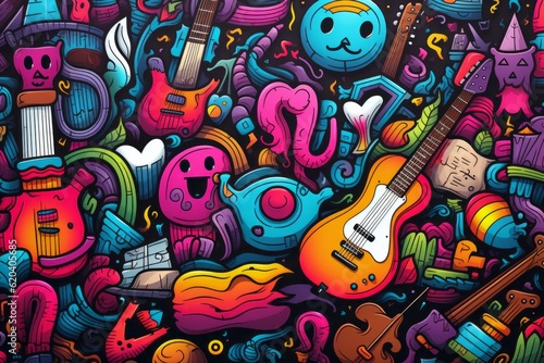 Wallpaper Mural  Cartoon Cute Doodles Music Concert Seamless Pattern, Generative AI Torontodigital.ca