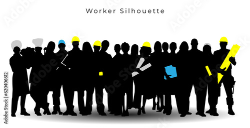 Group of worker people silhouette. Celebration and holiday element illustration. Fit for element, background, banner, backdrop, cover. Vector Eps 10