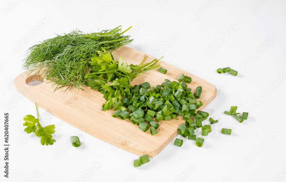 Healthy food. Chopped salad greens - green onions, parsley and dill Healthy food. Chopped salad greens - green onions, parsley and dill