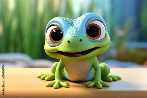 Small Frog Perched with a Playful Smile in Contrasting Colors. Generative AI