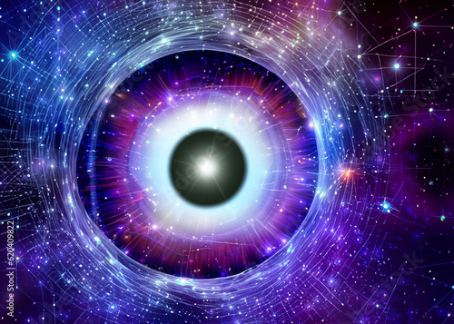 abstract illustration of universe and looking eye  meditation concept created with generative ai technology