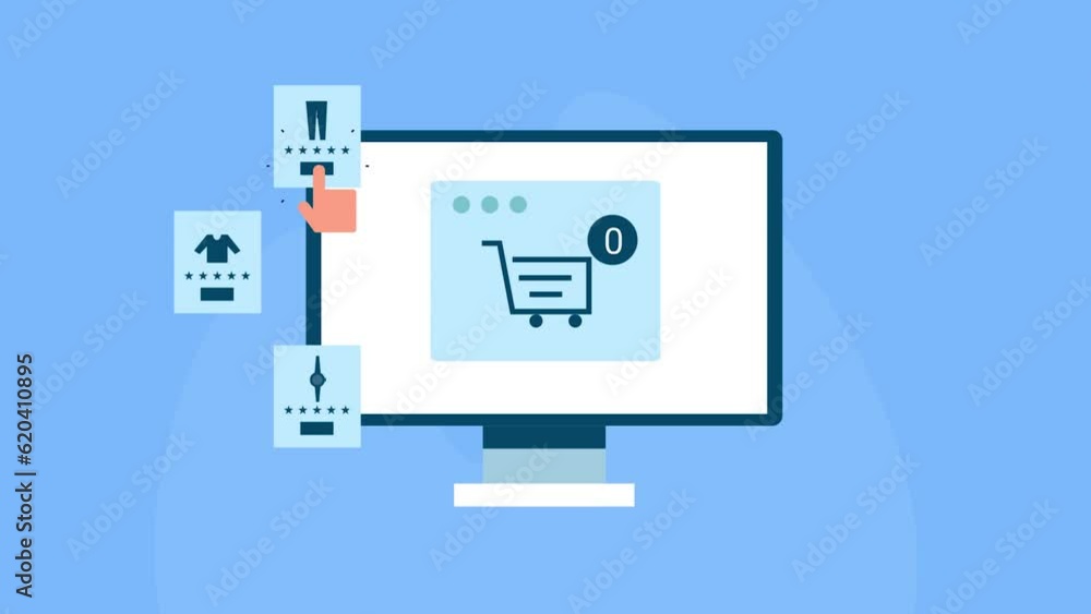Person selecting ecommerce product add to cart, buy with digital payment card, online shopping interface on computer screen. Animation clip for explainer video. Person selecting ecommerce product add to cart, buy with digital payment card, online shopping interface on computer screen. Animation clip for explainer video.