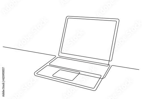 Minimalism one line Laptop on Desk vector.Diagonal View.Modern Art.