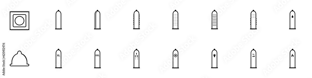 Fototapeta premium Condom Line Art SVG icon set