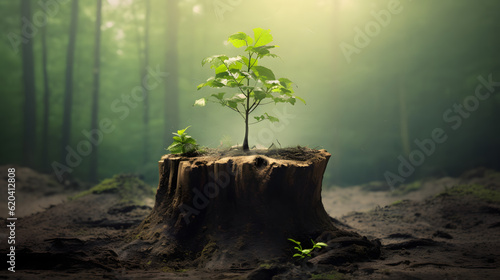Fotografia Young tree emerging from old tree stump