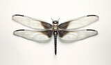  a dragonfly is sitting on a white surface with its wings spread.  generative ai