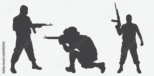 Dynamic Silhouettes of Armed Individuals, Captivating Gunman Silhouette Collection for Creative Projects