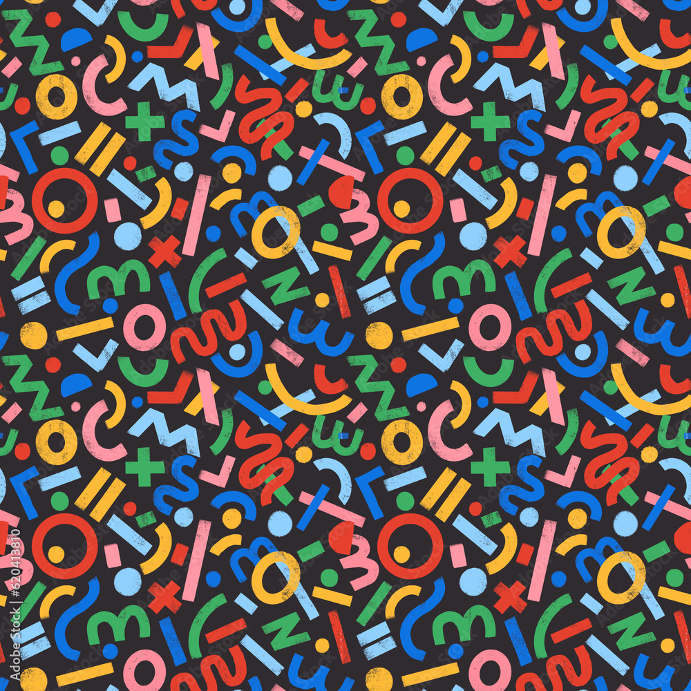 Beautiful abstract seamless pattern with colorful lettering. Stock print illustration. Popular design.