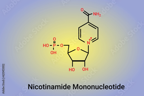 Nicotinamide mononucleotide molecule Precursor of NAD+ chemical skeletal formula.